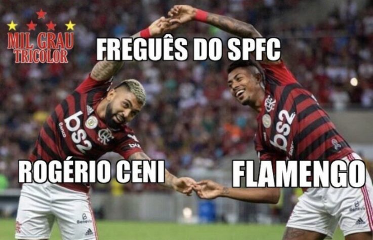 Na estreia de Rogério Ceni como treinador do Flamengo, o São Paulo venceu o rubro-negro no Maracanã por 2 a 1 e as zoeiras com o ídolo tricolor bombaram nas redes sociais. O goleiro Hugo Souza, que falhou no segundo gol, e o atacante Brenner, autor dos dois gols do São Paulo, também protagonizaram as brincadeiras. Confira! (Por Humor Esportivo)