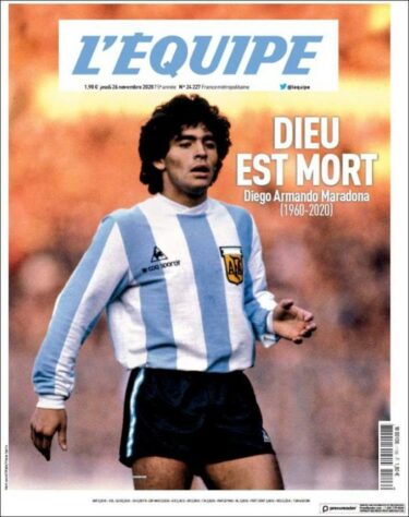 O falecimento de Diego Maradona foi destaque no noticiário mundial nesta quinta-feira (26). Através de suas capas e títulos especiais, jornais do mundo inteiro prestaram uma última homenagem ao craque argentino. Confira algumas delas!