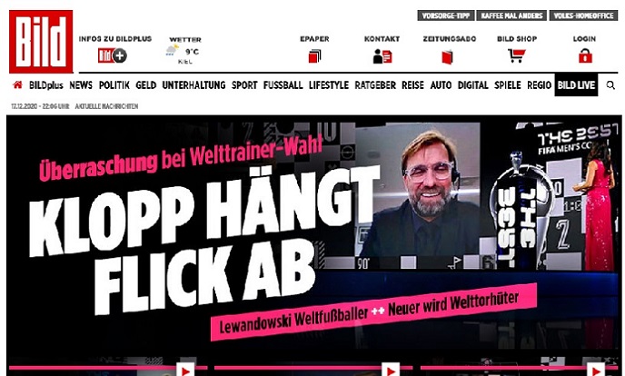 Bild (Alemanha) - "Surpresa com a escolha do melhor técnico: Klopp supera Flick"