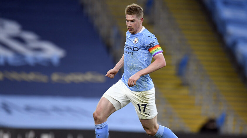 7º lugar - Kevin De Bruyne - Pais: Bélgica - Idade: 29 anos - Posição: Meia-atacante - Clube: Manchester City - Valor de acordo com a consultoria KPMG em maio de 2021: 113 milhões de euros (aproximadamente R$ 722,74 milhões)