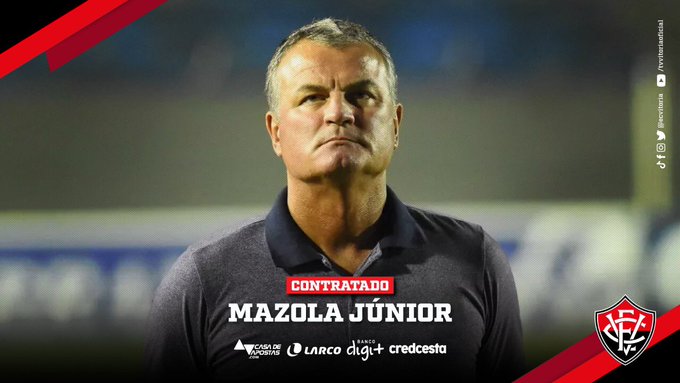 FECHADO - Mazola Júnior é o novo técnico do Vitória., O treinador estava sem clube desde que foi demitido do Remo no último mês de setembro. O acordo entre as partes foi assinado até 30 de janeiro de 2021, mês programado para o término da disputa da atual edição da Série B do Brasileirão.