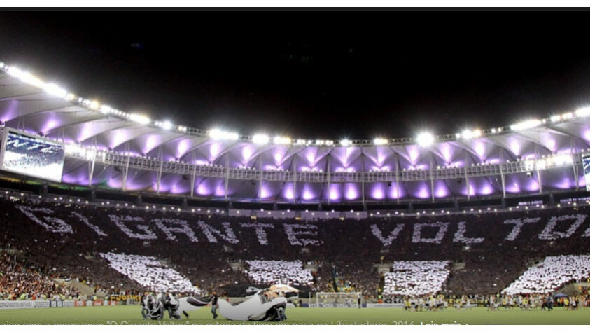 O time do Botafogo perdeu muitas peças de 2013 para 2014, mas isso não foi suficiente para a torcida deixar de acreditar. Em 2014, uma festa e um mosaico marcaram o retorno do Alvinegro à Libertadores. Em casa, vitória por 4 a 0 sobre o Deportivo Quito-EQU.