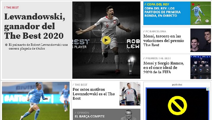 Mundo Deportivo (Espanha) - "Lewandowski, ganhador do The Best 2020"