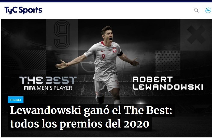 Tyc Sports (Argentina) - "Lewandowski ganhou o The Best"