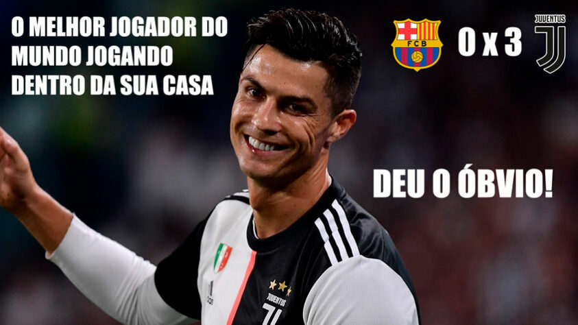 Com dois de Cristiano Ronaldo, a Juventus venceu o Barcelona por 3 a 0 e terminou a fase de grupos na liderança do Grupo G da Champions League. Resultado elástico e encontro entre CR7 e Messi renderam memes nas redes. Confira! (Por Humor Esportivo)