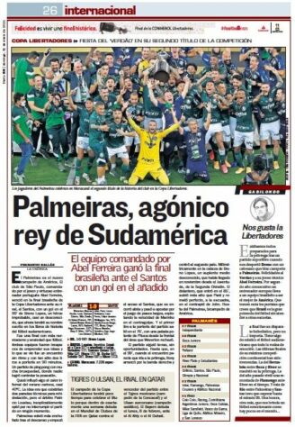 AS - Um dos principais jornais da Espanha dedicou uma página ao campeão da Libertadores.