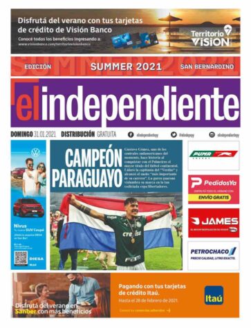 El Independiente - Diário paraguaio deu protagonismo a Gustavo Gómez, campeão pelo Palmeiras e nascido no país.