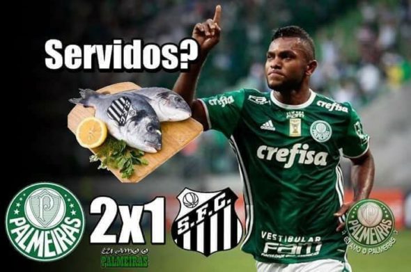 Paulistão 2017 (fase de grupos - 19/03/2017): o Palmeiras venceu o Santos na Vila Belmiro por 2 a 1 e os torcedores tiraram onda nas redes sociais