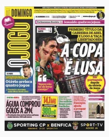 O Jogo - Jornal português destacou a segunda conquista da Libertadores por um técnico português, agora com Abel Ferreira. Ele repetiu o feito de Jorge Jesus.