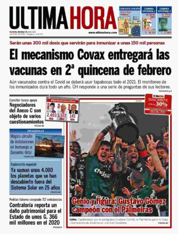 Última Hora - Mais um jornal do Paraguai a colocar o campeão em evidência na capa