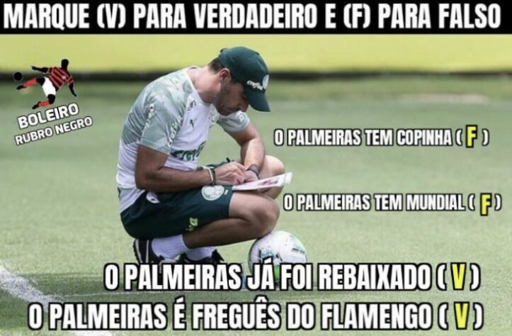 Em duelo envolvendo dois clubes que lutam na parte de cima da tabela, o Flamengo derrotou o Palmeiras por 2 a 0 e voltou forte à disputa pelo título do Brasileirão. Na web, os rubro-negros não perderam a chance de provocar o Verdão e ironizaram as anotações na prancheta de Abel Ferreira. Veja os memes! (Por Humor Esportivo)