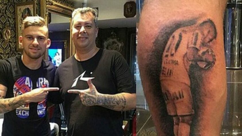 O jogador Lucas Lima fez uma tatuagem com o pênalti que deu o título paulista ao Santos em 2015.