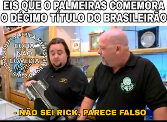 Campeão por fax? A contagem de títulos brasileiros do Palmeiras é sempre alvo de memes dos rivais