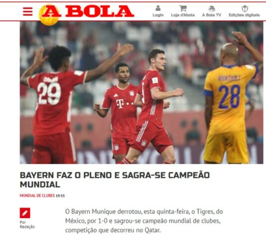A Bola - O jornal português destacou a vitória tranquila do favorito Bayern de Munique. 