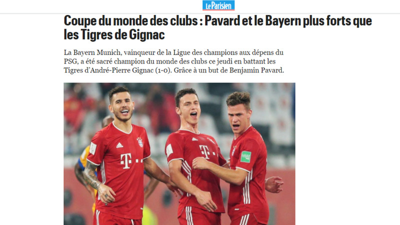 Le Parisien - O tradicional jornal da França destacou a vitória do Bayern e também o francês Pavard, autor do gol do título. 