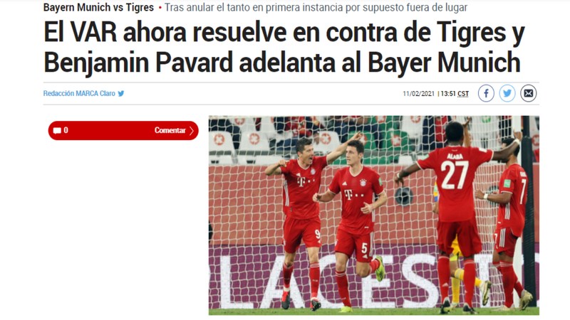 Marca - Além disso, o jornal espanhol também destacou a polêmica envolvendo o VAR na partida, no lance em que Pavard marca o gol do título. 