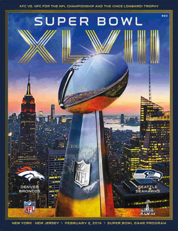Super Bowl XLVIII - Pela primeira vez, o Super Bowl era decidido no Metlife Stadium, em Nova Jérsei. Com temperatura congelante, o Seattle Seahawks massacrou o Denver Broncos por 43 a 8.