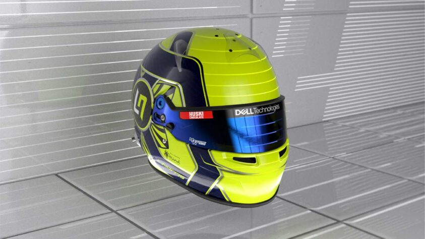 O jovem de apenas 21 segue com o capacete amarelo com detalhes em azul que carrega desde o início da carreira