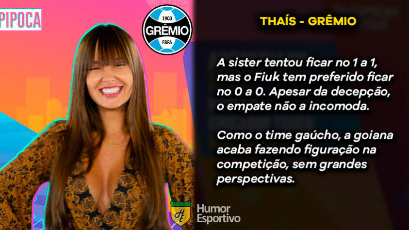 Big Brother Brasil e Brasileirão: Thaís seria o Grêmio