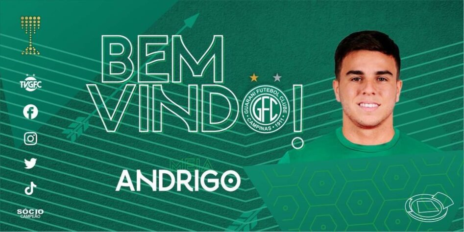 FECHADO - O Guarani anunciou o reforço do meia Andrigo, ex-Internacional e CSA até o final do Brasileirão Série B 2021.