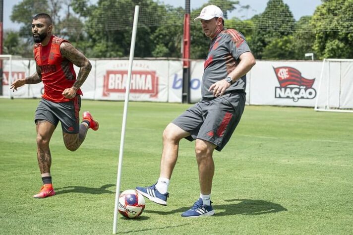 Rogério Ceni e Gabigol durante a atividade no Ninho do Urubu