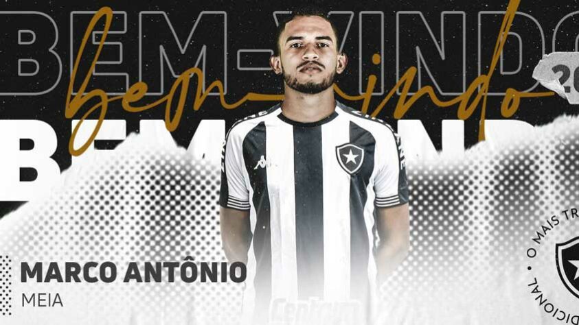 Marco Antônio: foi anunciado no dia 23 de março. O meio-campista de 23 anos pertence ao Bahia e chega ao Botafogo por empréstimo. Na última temporada, marcou quatro gols em 27 jogos.