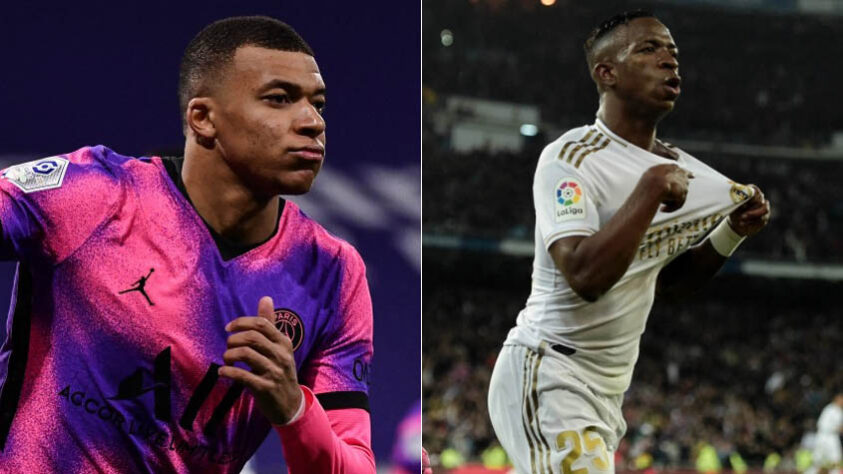 ESQUENTOU - O Paris Saint-Germain só deve liberar Mbappé para o Real Madrid caso consiga trocá-lo com Vinícius Júnior, segundo a “ABC”. Com o brasileiro na operação, a equipe merengue deve ter que pagar 165 milhões de euros (R$ 1,1 bilhão) pela contratação do atacante francês. Vinícius Júnior é desejado por Leonardo, diretor esportivo do PSG. O atacante francês tem contrato com o clube atual até 2022.