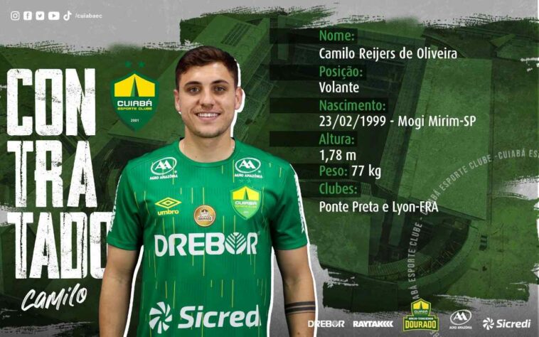 FECHADO - O Cuiabá anunciou mais um reforço para a temporada, trata-se do volante Camilo, que estava no Lyon e chega por empréstimo com opção de compra.