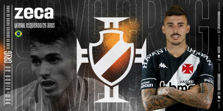 FECHADO - O Vasco anunciou o seu terceiro reforço para a temporada 2021. Trata-se do lateral Zeca, que rescindiu seu contrato com o Internacional e estava livre no mercado. O jogador deve viajar para o Rio de Janeiro ainda nesta terça-feira e selar um acordo com o Gigante da Colina. 