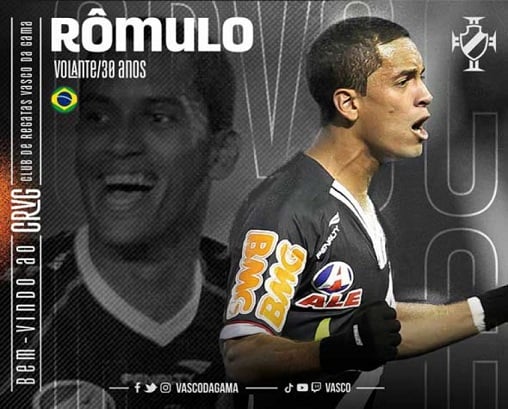 FECHADO - O Vasco anunciou a contratação do volante Rômulo, que foi revelado pelo clube. Hoje aos 30 anos, ele assinou um contrato parte fixo, parte de produtividade, com término ao fim deste ano.