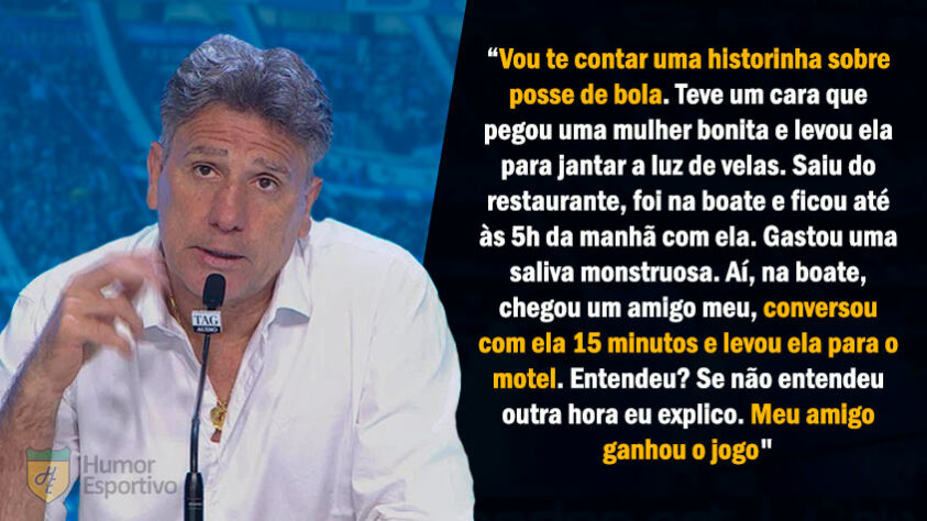 Após garantir vaga na final da Copa do Brasil 2020, Renato ironizou a maior posse de bola do São Paulo fazendo uma comparação inusitada