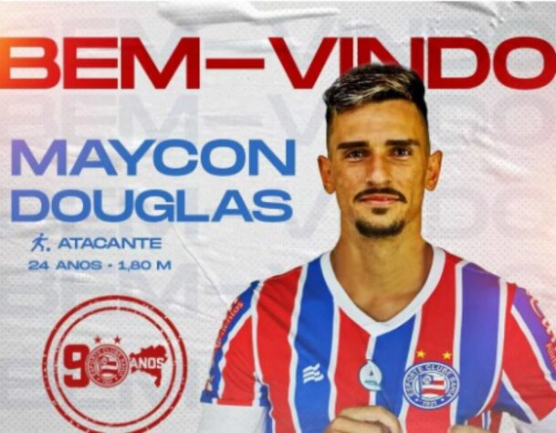 FECHADO - Agora é oficial. Na tarde desta sexta-feira, o Bahia anunciou a chegada do atacante Maycon Douglas, que estava no ABC.  Após se destacar no clube potiguar, o atleta despertou a atenção do Tricolor e agradou ao técnico Dado Cavalcanti.