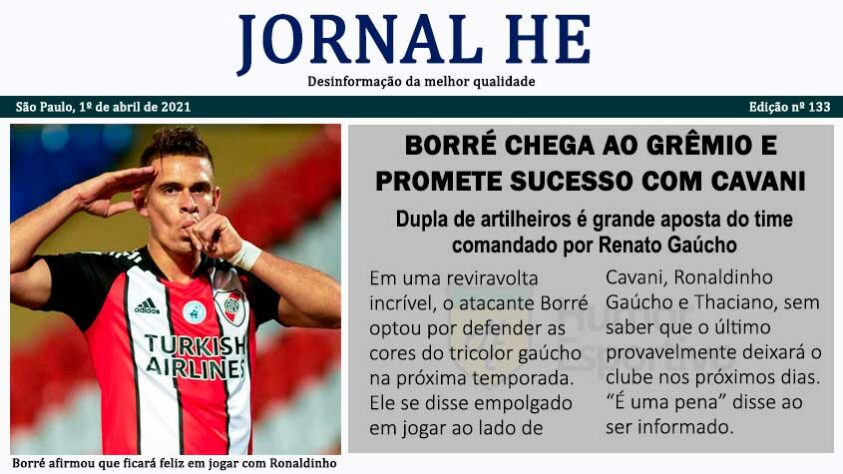 Dia da Mentira: as manchetes improváveis do futebol com o Jornal HE