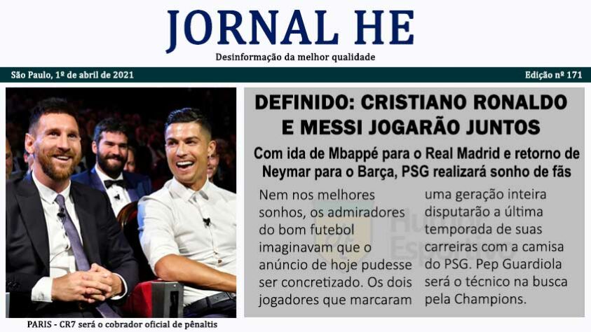 Dia da Mentira: as manchetes improváveis do futebol com o Jornal HE