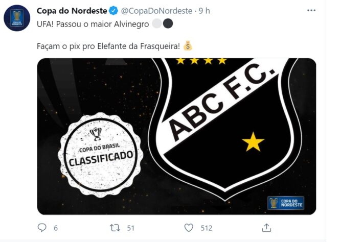 O ABC eliminou o Botafogo na segunda fase da Copa do Brasil e o perfil de Twitter da Copa do Nordeste aproveitou para celebrar o fato. A página exaltou o clube de Natal (RN), que vai disputar a Série D neste ano, e também provocou o time carioca: "Passou o maior alvinegro", comentou a página. Além desta zoeira, o Botafogo ainda foi alvo de outras cutucadas nas redes sociais. Veja os memes da eliminação do Botafogo nesta galeria!