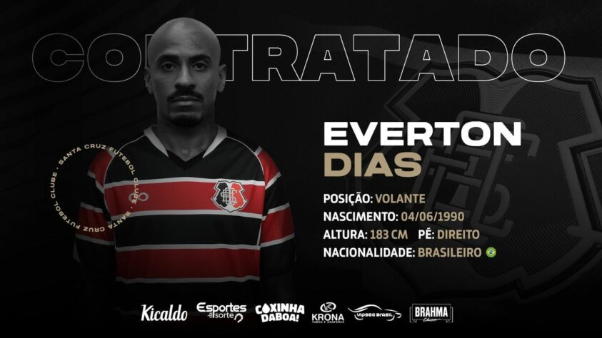 FECHADO - O Santa Cruz anunciou a chegada do volante Everton Dias, que estava no Brasil de Pelotas e reforça o Santinha em 2021.