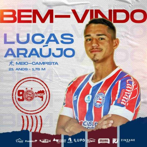 FECHADO - O Bahia anunciou a contratação do meia Lucas Araújo, ex-Grêmio em uma negociação que não teve valores envolvidos.