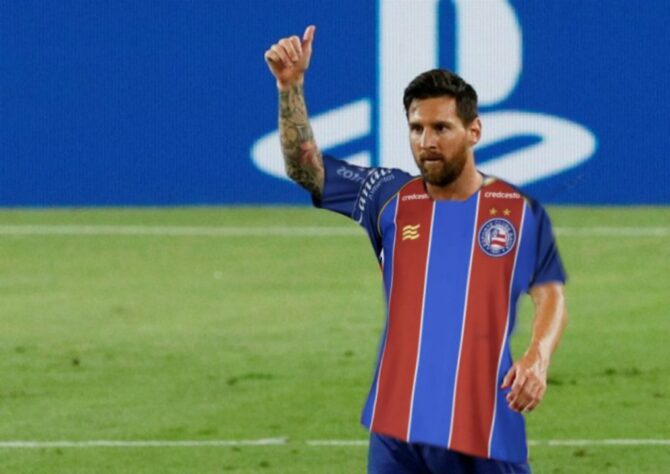 Lionel Messi com a camisa do Bahia