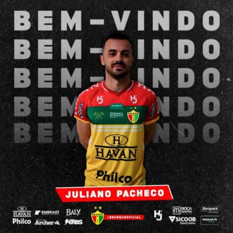 FECHADO - Após uma passagem vitoriosa no Caxias, o volante Juliano, ex-Goiás, Internacional, Fortaleza e Figueirense, assinou com o Brusque para a sequência da temporada. Segundo o jogador, sua meta é fazer um grande segundo semestre no clube catarinense.