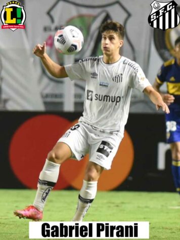 Gabriel Pirani - 6,0 - Assim como Zanocelo, entrou ligado no jogo e quase fez o segundo gol do Peixe. 