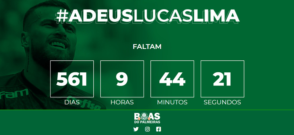 Neste mês de junho, a torcida do Palmeiras criou um site com a contagem regressiva para Lucas Lima deixar o clube. O cronômetro utilizado no site tem como base o tempo de contrato do atleta, que termina em dezembro de 2022. 