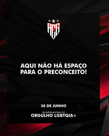 O Dragão fez uma publicação destacando a importância da diversidade e afirmando que “não há espaço para preconceito” dentro do Atlético Goianiense. 