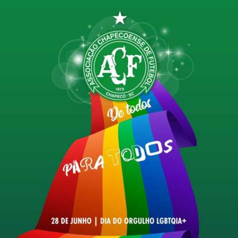 A Chape também publicou uma arte com seu escudo e a bandeira LGBTQIA+. Na publicação, o clube também destacou que celebrar o orgulho é “um grito por respeito e igualdade”.