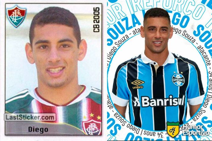 Diego Souza jogou em 2005 pelo Fluminense. Inicia o Brasileirão 2021 com 35 anos e jogando pelo Grêmio.