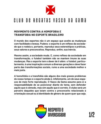 O Vasco preparou uma série de homenagens para o Dia Internacional do Orgulho Gay, que é comemorado sempre no dia 28/6. Nas redes sociais, os vascaínos mais atentos puderam notar que os perfis do clubes têm as fotos envoltas com as cores do movimento LGBTQIA+ (Lésbicas, Gays, Bissexuais, Transexuais, Queer, Intersexo, Assexual e +). 