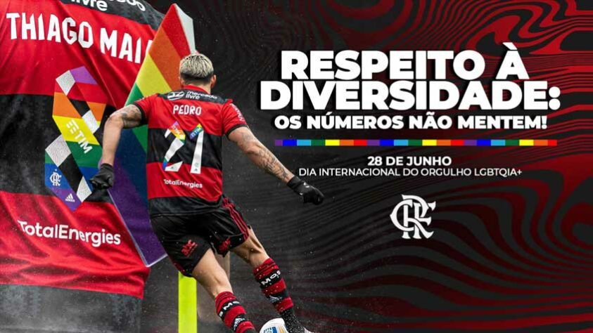 O Flamengo fez ações dentro e fora de campo para celebrar o Dia Internacional do Orgulho LGBTQIA+. Na partida deste domingo contra o Juventude, os Rubro-negros vestiram camisas com as cores bandeira do movimento LGBTQIA+ nos números dos jogadores, além de publicar uma mensagem em suas redes sociais.
