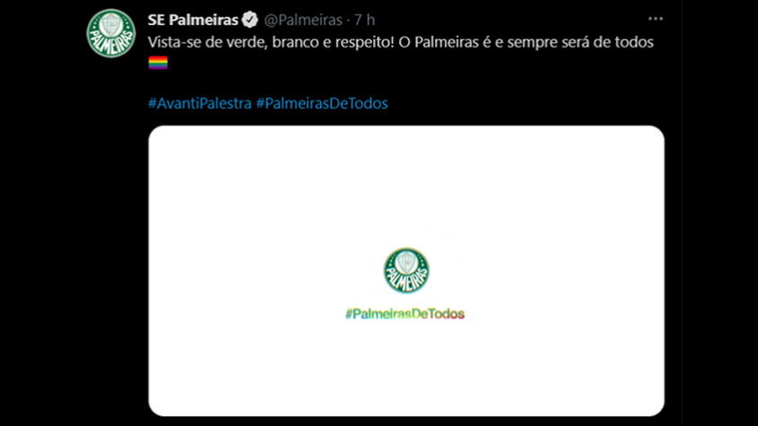 O Verdão voltou a publicar o vídeo de 2020 afirmando que “o Palmeiras nasceu das diferenças e por elas vai continuar existindo” com a hashtag “#PalmeirasDeTodos”. Para o Dia Internacional do Orgulho LGBTQIA+ de 2021 o clube fez um vídeo pedindo para que seus torcedores se vestissem de “verde, branco e respeito”.