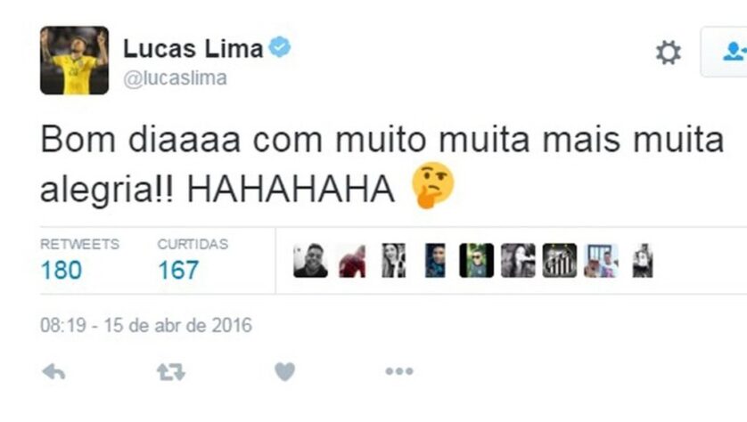 Ainda em 2016, Lucas Lima não perdeu a chance de zoar o então rival Palmeiras, após o time ter sido eliminado da Libertadores.