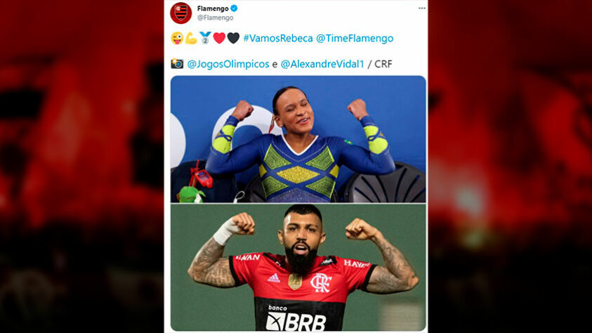 O próprio Flamengo usou as redes sociais para parabenizar a atleta. Gesto de Rebeca foi comparado à comemoração de Gabigol!