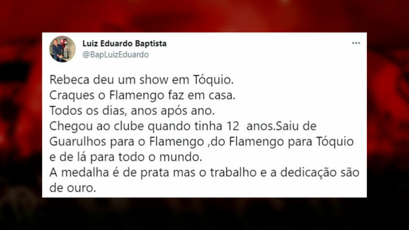 Torcedores do Flamengo foram às redes sociais após prata de Rebeca Andrade em Tóquio